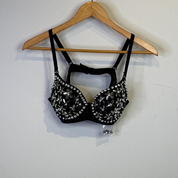 Black Sequined Bra with Rhinestones - Picture 3 of 5